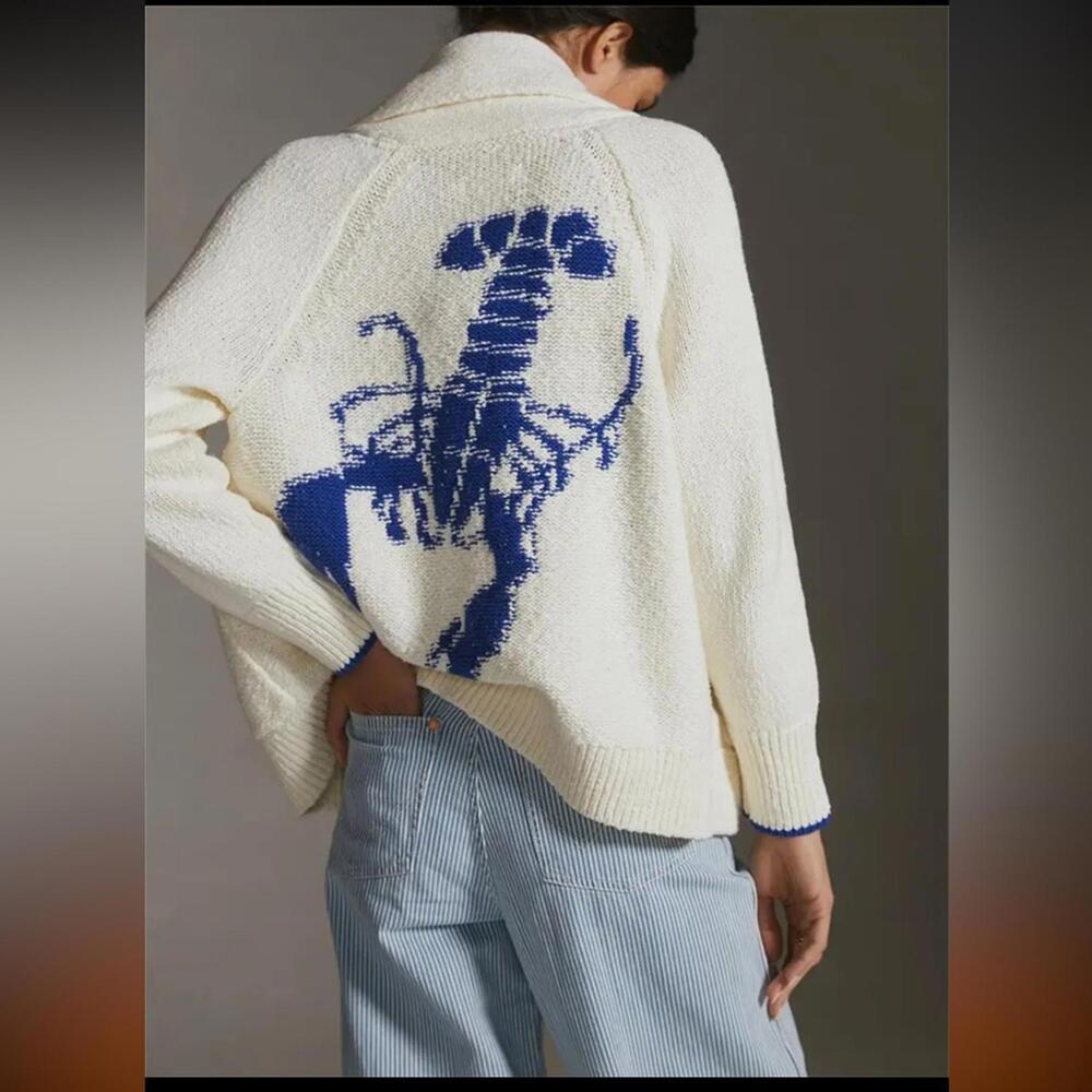 Blue and Cream Lobster Print Sweater-NWT - Picture 5 of 7
